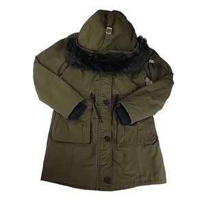 Lucky Brand Womens XS Faux Fur Hooded Anorak Jacket Khaki Military‎ Style
